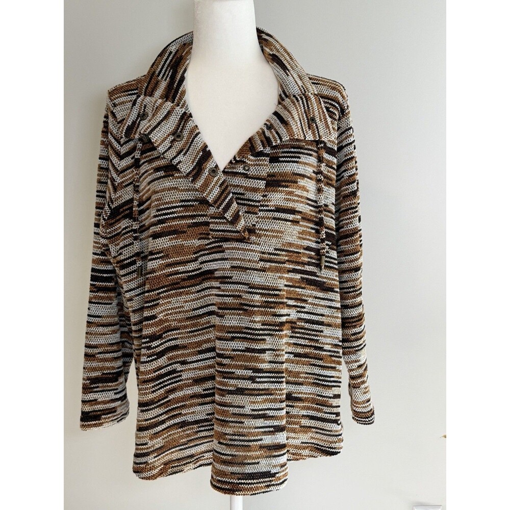 Ruby Rd Woman Brown Knitted Sweater w/ Buttons and Collared Neck Size Large